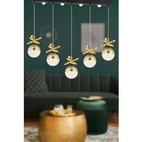 Apliqa Lokken 5'li Yuvarlak 42 Watt Gold Kristal Ledli Modern Oturma Odası Salon Sarkıt Avize