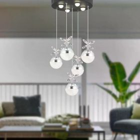 Apliqa Lokken 5'li Yuvarlak 42 Watt Krom Kristal Ledli Sarkıt Avize