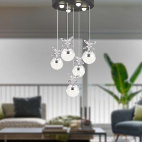 Apliqa Lokken 5'li Yuvarlak 42 Watt Krom Kristal Ledli Sarkıt Avize