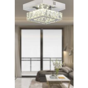 Apliqa Modina Tek Katlı Krom 3 Renkli 20 Watt Ledli 3 Renkli Kristalli Taşlı Modern Tasarım Led Kristal Salon Avize