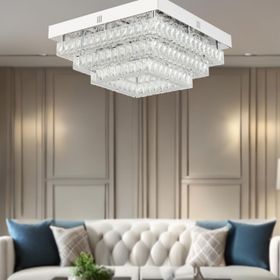 Apliqa Modina Tek Katlı Krom 3 Renkli 20 Watt Ledli 3 Renkli Kristalli Taşlı Modern Tasarım Led Kristal Salon Avize