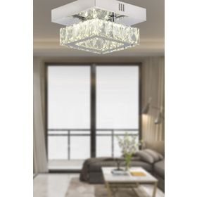 Apliqa Modina Tek Katlı Krom 3 Renkli 20 Watt Ledli 3 Renkli Kristalli Taşlı Modern Tasarım Led Kristal Salon Avize