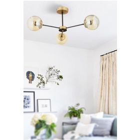 Apliqa Nide 3 Lü Siyah Gold Bal Camlı Salon Avize