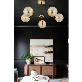 Apliqa Nide 5 Li Siyah Gold Bal Camlı Salon Avize