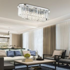 Apliqa Nilüfer Dikdörtgen Krom Kristalli Taşlı Modern Tasarım Yemek Masası Üstü Kristal Salon Avize