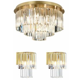 Apliqa Nilüfer Yuvarlak Eskitme 3 Parça Kristalli Taşlı Modern Tasarım Kristal Salon Avize-Aplik Seti