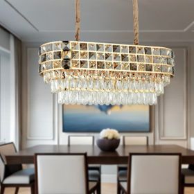 Apliqa Orrel 10'lu Sıralı Gold Kristal Taşlı Modern Yemek Odası Salon Sarkıt Avize