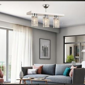 Apliqa Peter 3'lü Sıralı Krom Kristalli Taşlı Modern Tasarım Kristal Salon Avize