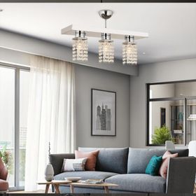 Apliqa Peter 3'lü Sıralı Krom Kristalli Taşlı Modern Tasarım Kristal Salon Avize