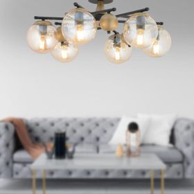 Apliqa Peyda 6'lı Siyah Eskitme Bal Camlı Modern Koridor Yatak Odası Salon Avize