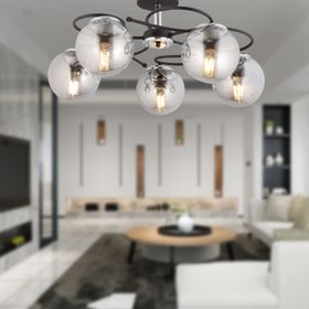 Apliqa Rodonit 5'li Siyah Krom Füme Camlı Modern Sarkıt Genç Odası Yatak odası Retro Salon Avize