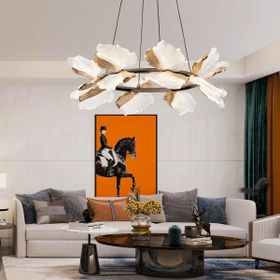 Apliqa Taran 60'lik Siyah Gold Çiçek Desenli 80 Watt Yuvarlak Modern Salon Led Avize