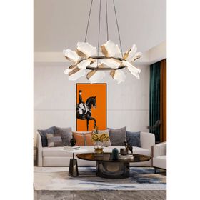 Apliqa Taran 60'lik Siyah Gold Çiçek Desenli 80 Watt Yuvarlak Modern Salon Led Avize