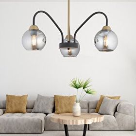 Apliqa Ulrika 3'lü Siyah Eskitme Füme Camlı Modern Mutfak Yatak Odası Salon Avize