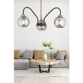 Apliqa Ulrika 3'lü Siyah Eskitme Füme Camlı Modern Mutfak Yatak Odası Salon Avize