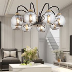 Apliqa Ulrika 8'li Siyah Eskitme Füme Camlı Modern Mutfak Yatak Odası Salon Avize