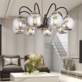 Apliqa Ulrika 8'li Siyah Eskitme Füme Camlı Modern Mutfak Yatak Odası Salon Avize