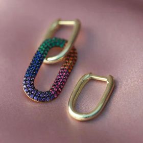 APM Monaco Renkli Zirkon Taşlı Gold Kaplama Gümüş Küpe