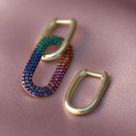 APM Monaco Renkli Zirkon Taşlı Gold Kaplama Gümüş Küpe