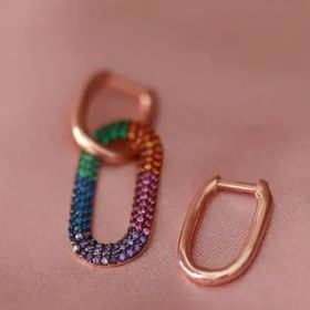 APM Monaco Renkli Zirkon Taşlı Rose Gold Kaplama Gümüş Küpe