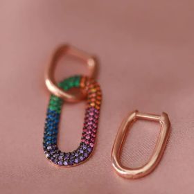 APM Monaco Renkli Zirkon Taşlı Rose Gold Kaplama Gümüş Küpe