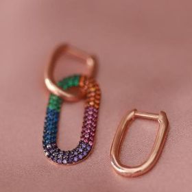 APM Monaco Renkli Zirkon Taşlı Rose Gold Kaplama Gümüş Küpe