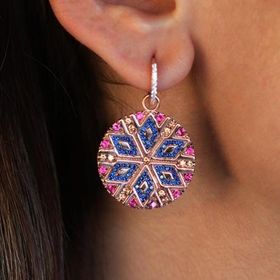 APM Monaco Yuvarlak Renkli Zirkon Taşlı Rose Gold Kaplama Gümüş Küpe