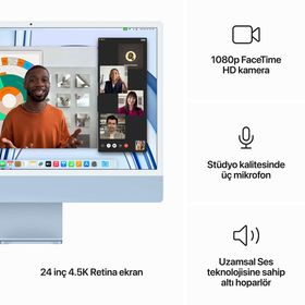 Apple iMac MQRC3TU/A M3 8CPU 8GPU 8GB RAM 256GB SSD macOS 24 inç Mavi All in One Bilgisayar 