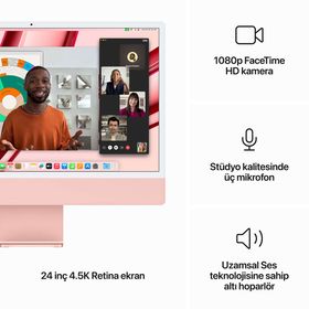 Apple iMac MQRU3TU/A M3 8CPU 10GPU 8GB RAM 512GB SSD macOS 24 inç Pembe All in One Bilgisayar 