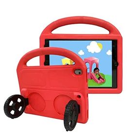 Apple iPad 10.2 8.Nesil Kırmızı Uyumlu Wheel Car Tekerlek Standlı Eğlenceli Eva Silikon Tablet Kılıfı