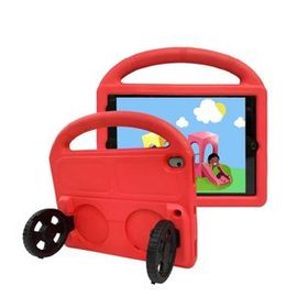 Apple iPad 10.2 8.Nesil Kırmızı Uyumlu Wheel Car Tekerlek Standlı Eğlenceli Eva Silikon Tablet Kılıfı