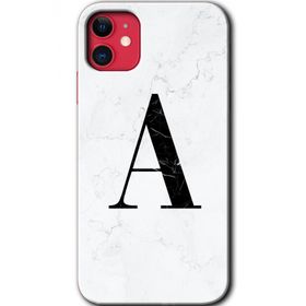 Apple iPhone 11 Beyaz Mermer Desenli A Harfi Baskılı Uyumlu Silikon Kılıf
