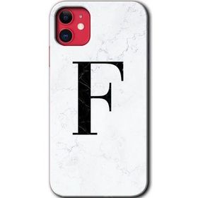 Apple iPhone 11 Beyaz Mermer Desenli F Harfi Baskılı Uyumlu Silikon Kılıf