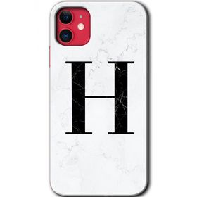 Apple iPhone 11 Beyaz Mermer Desenli H Harfi Baskılı Uyumlu Silikon Kılıf