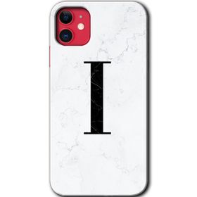 Apple iPhone 11 Beyaz Mermer Desenli I Harfi Baskılı Uyumlu Silikon Kılıf