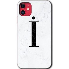 Apple iPhone 11 Beyaz Mermer Desenli I Harfi Baskılı Uyumlu Silikon Kılıf