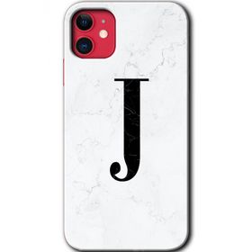 Apple iPhone 11 Beyaz Mermer Desenli J Harfi Baskılı Uyumlu Silikon Kılıf