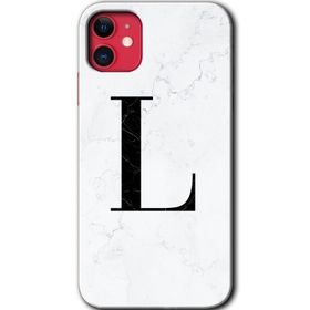 Apple iPhone 11 Beyaz Mermer Desenli L Harfi Baskılı Uyumlu Silikon Kılıf