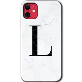 Apple iPhone 11 Beyaz Mermer Desenli L Harfi Baskılı Uyumlu Silikon Kılıf