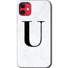 Apple iPhone 11 Beyaz Mermer Desenli U Harfi Baskılı Uyumlu Silikon Kılıf