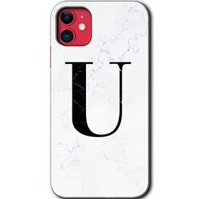 Apple iPhone 11 Beyaz Mermer Desenli U Harfi Baskılı Uyumlu Silikon Kılıf