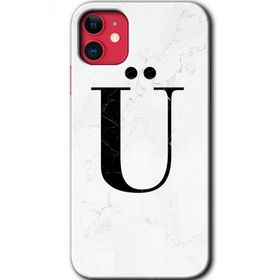 Apple iPhone 11 Beyaz Mermer Desenli U Harfi Baskılı Uyumlu Silikon Kılıf