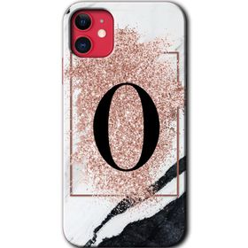 Apple iPhone 11 Pembe Mermer Desenli O Harfi Baskılı Uyumlu Silikon Kılıf