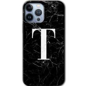 Apple iPhone 11 Pro Max Siyah Mermer Desenli T Harfi Baskılı Uyumlu Silikon Kılıf