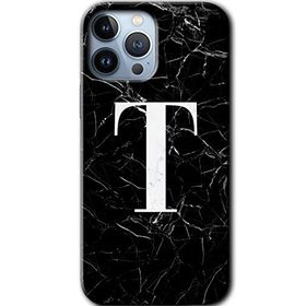 Apple iPhone 11 Pro Max Siyah Mermer Desenli T Harfi Baskılı Uyumlu Silikon Kılıf