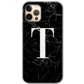 Apple iPhone 11 Pro Max Siyah Mermer Desenli T Harfi Baskılı Uyumlu Silikon Kılıf