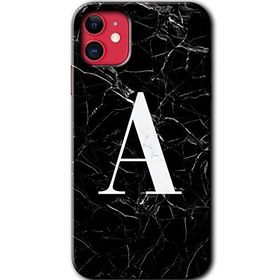 Apple iPhone 11 Siyah Mermer Desenli A Harfi Baskılı Uyumlu Silikon Kılıf
