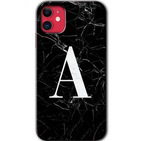 Apple iPhone 11 Siyah Mermer Desenli A Harfi Baskılı Uyumlu Silikon Kılıf