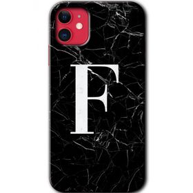 Apple iPhone 11 Siyah Mermer Desenli F Harfi Baskılı Uyumlu Silikon Kılıf