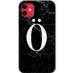 Apple iPhone 11 Siyah Mermer Desenli Ö Harfi Baskılı Uyumlu Silikon Kılıf